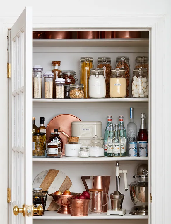 Neatly organized pantry with glass door