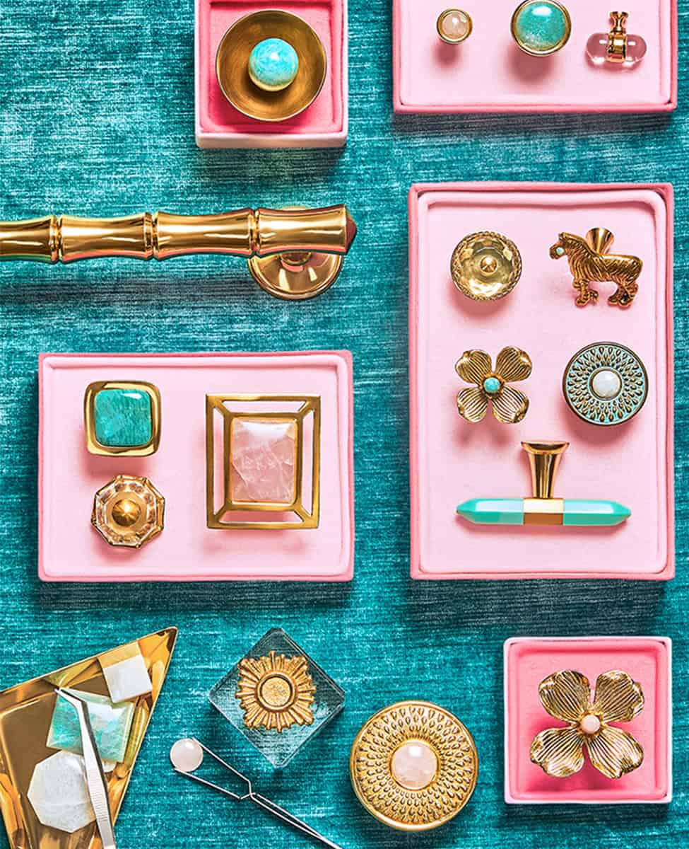 Overhead of architectural hardware in a jewelry vignette