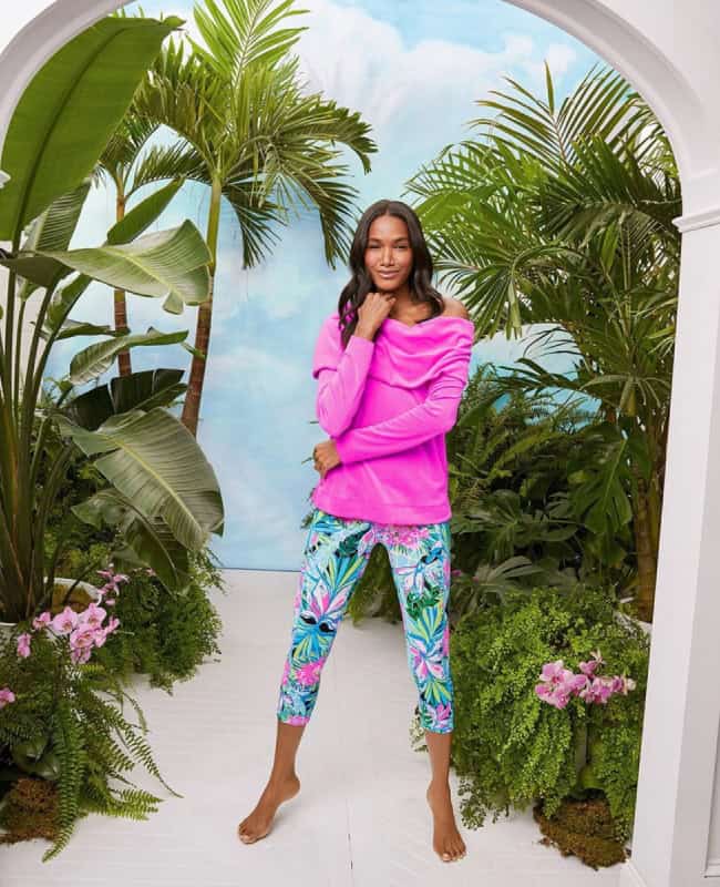 Courtyard set with tropical plants for Lilly Pulitzer