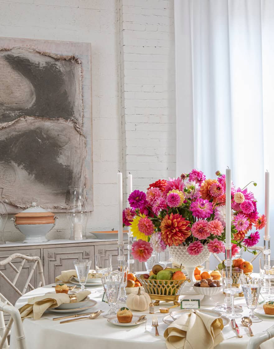 Pulled back view of the table with buffet behind