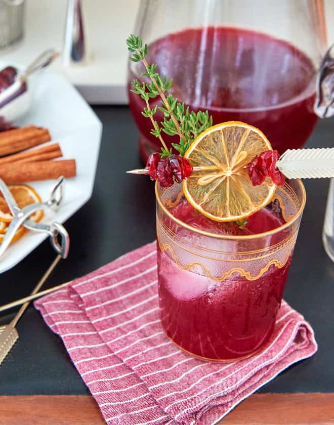 Thanksgiving cocktail made with bourbon and spiced cranberry juice