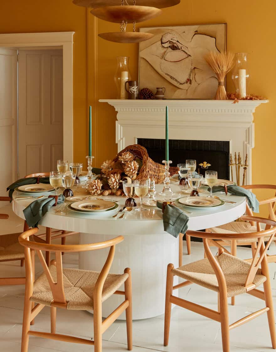 Dining room set with modern table set for Thanksgiving