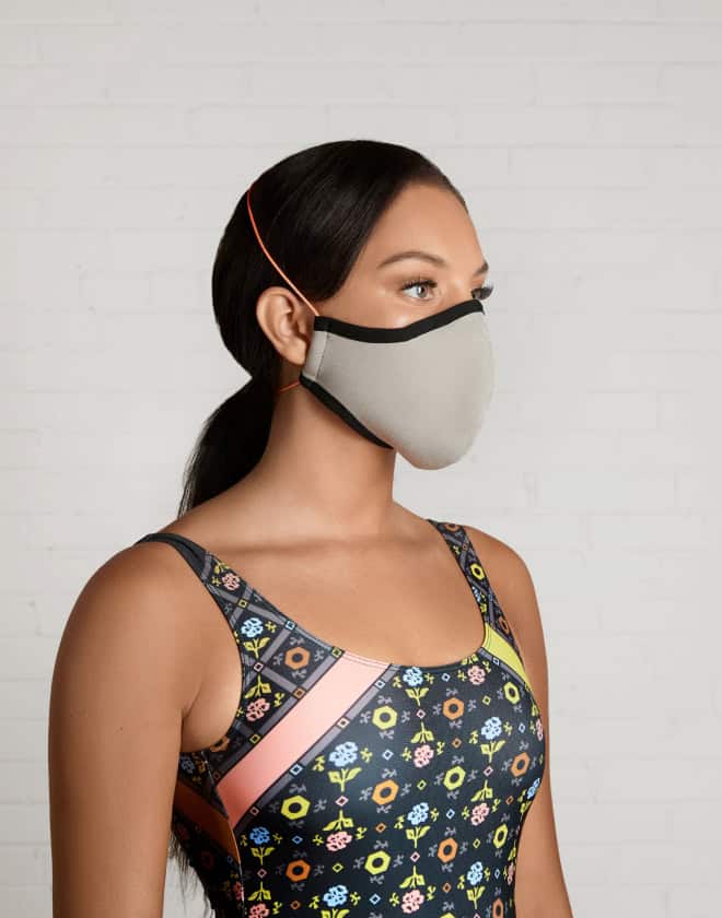 Female model wearing a handmade mask